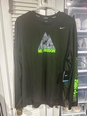 Nike Olive Long-Sleeve NRZ Oregon Graphic Shirt with Neon Green Accents